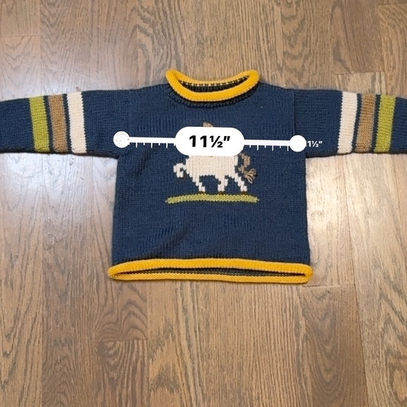 Alpaca Sweater Knit Kids horse blue Roll Neck yellow Preppy Size 2-3 B33 - Picture 7 of 7